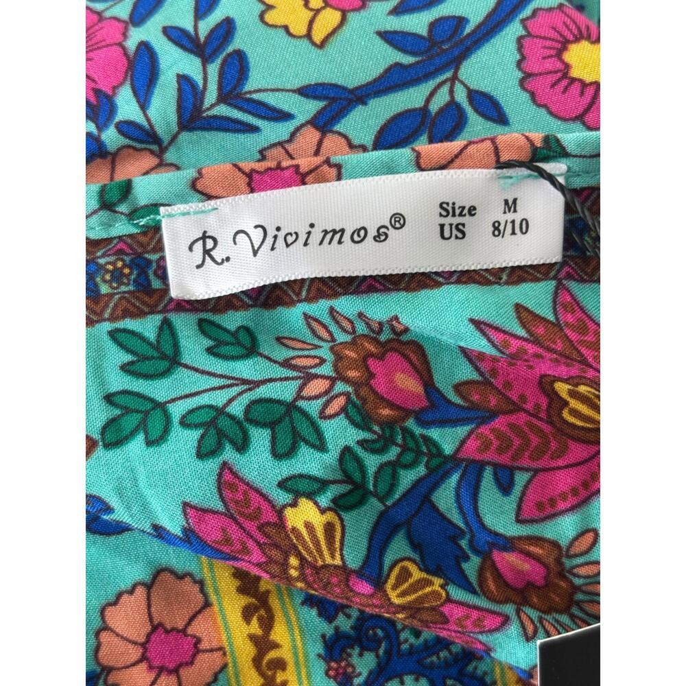 NWT R. Vivimos Women's Sz M Blue Boho Floral Print Flowy Dress (1929) - Picture 6 of 7